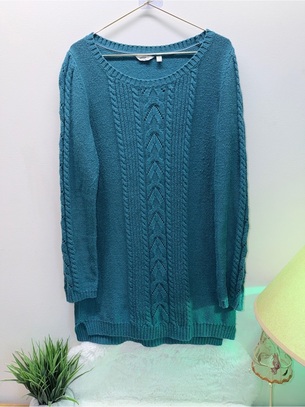 50% Cotton Fat Face United Kingdom 🇬🇧 Cable-Knit Women's Teal Sweater